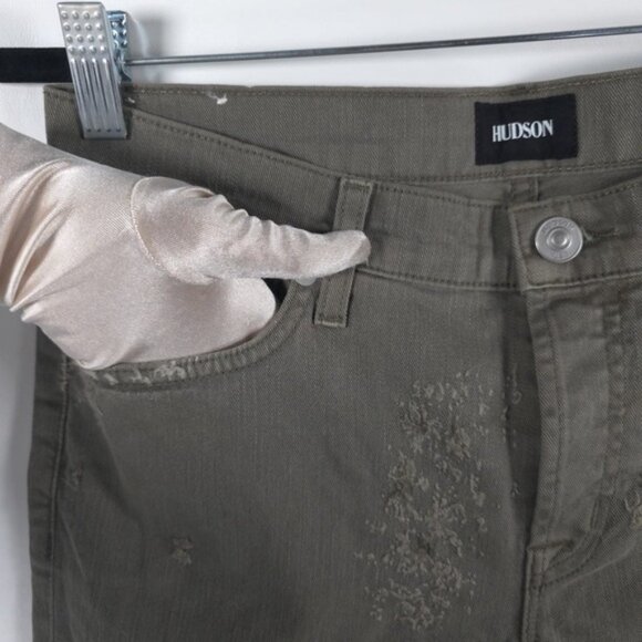 HUDSON CROP RILEY Relaxed Straight Distressed LOGD Green Jeans WC4100DLW Size 27 - Picture 7 of 16